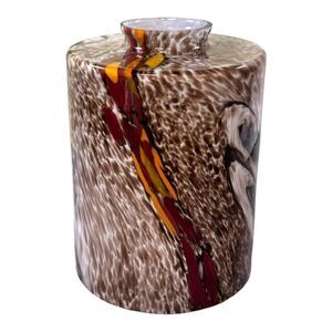 Hand-Blown Glass Lamp Shade Speckled Spattered Abstract Brown Red Design 7" MCM
